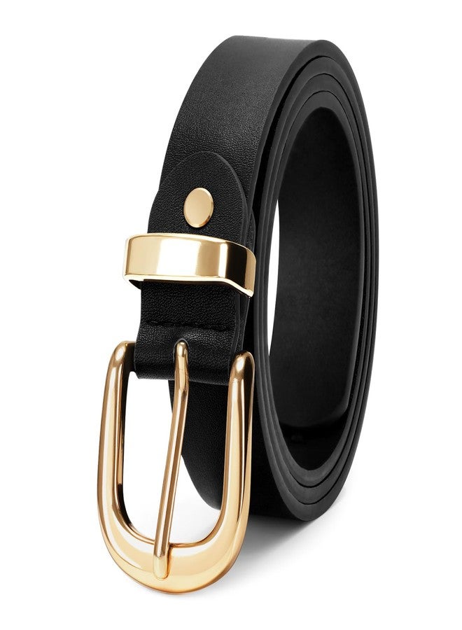 VONMELLI Women's Belt for Jean Pant, Women's Black Leather Belt with Gold Buckle，L - Image 1